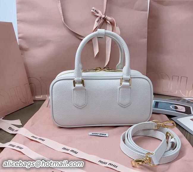 Top Design Miu Miu Arcadie Calf Leather top handle bag with Gold-Tone Logo 5BB142 White 2024