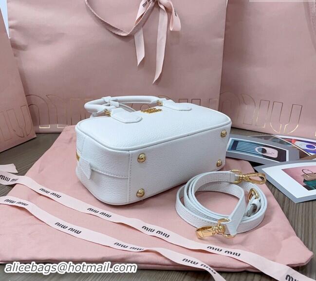 Top Design Miu Miu Arcadie Calf Leather top handle bag with Gold-Tone Logo 5BB142 White 2024