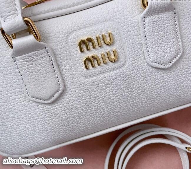 Top Design Miu Miu Arcadie Calf Leather top handle bag with Gold-Tone Logo 5BB142 White 2024