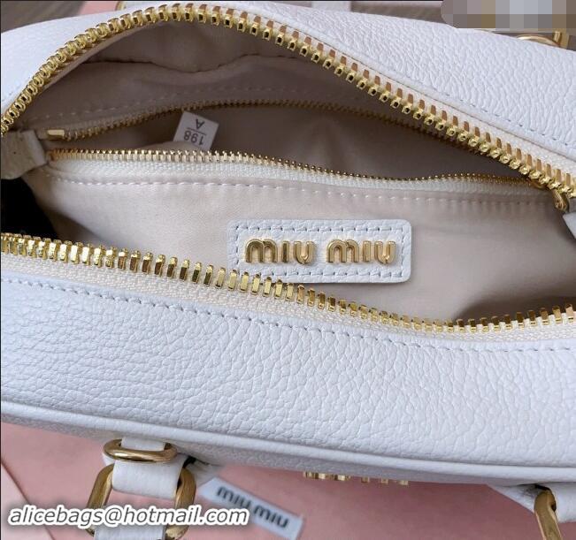 Top Design Miu Miu Arcadie Calf Leather top handle bag with Gold-Tone Logo 5BB142 White 2024