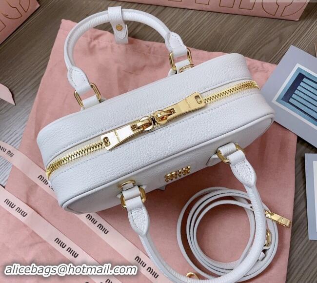 Top Design Miu Miu Arcadie Calf Leather top handle bag with Gold-Tone Logo 5BB142 White 2024