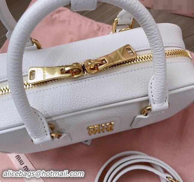 Top Design Miu Miu Arcadie Calf Leather top handle bag with Gold-Tone Logo 5BB142 White 2024