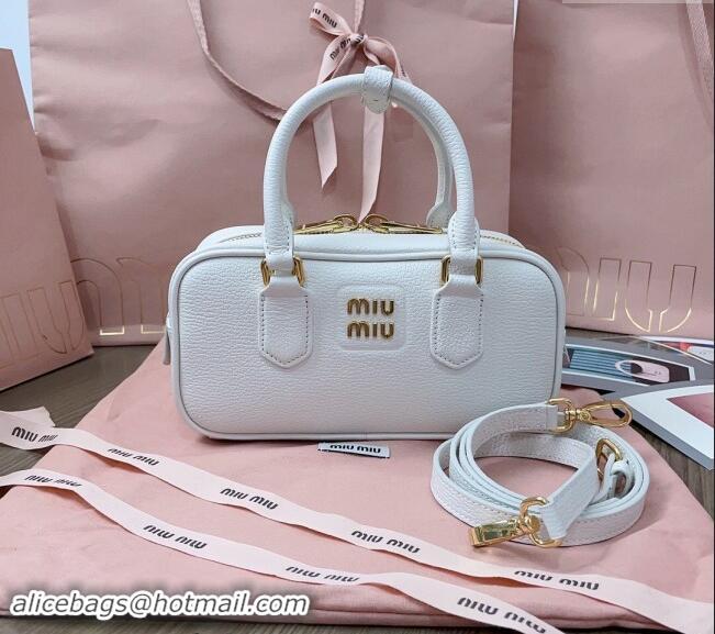 Top Design Miu Miu Arcadie Calf Leather top handle bag with Gold-Tone Logo 5BB142 White 2024