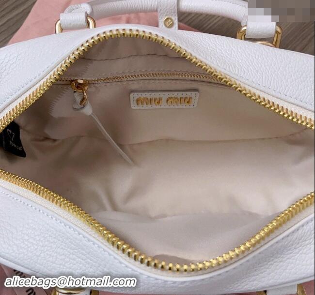 Top Design Miu Miu Arcadie Calf Leather top handle bag with Gold-Tone Logo 5BB142 White 2024