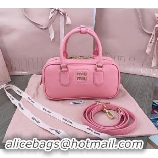 Popular Style Miu Miu Arcadie Calf Leather top handle bag with Gold-Tone Logo 5BB142 Light Pink 2024