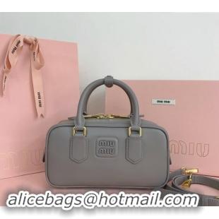 Best Price Miu Miu Arcadie Calf Leather top handle bag with Tone-to-Tone Logo 5BB142 Grey 2024