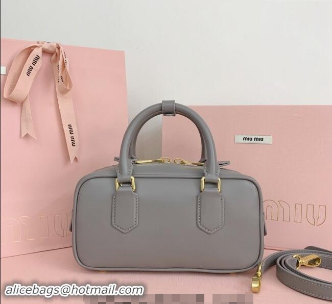 Best Price Miu Miu Arcadie Calf Leather top handle bag with Tone-to-Tone Logo 5BB142 Grey 2024