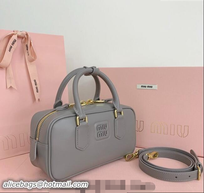 Best Price Miu Miu Arcadie Calf Leather top handle bag with Tone-to-Tone Logo 5BB142 Grey 2024