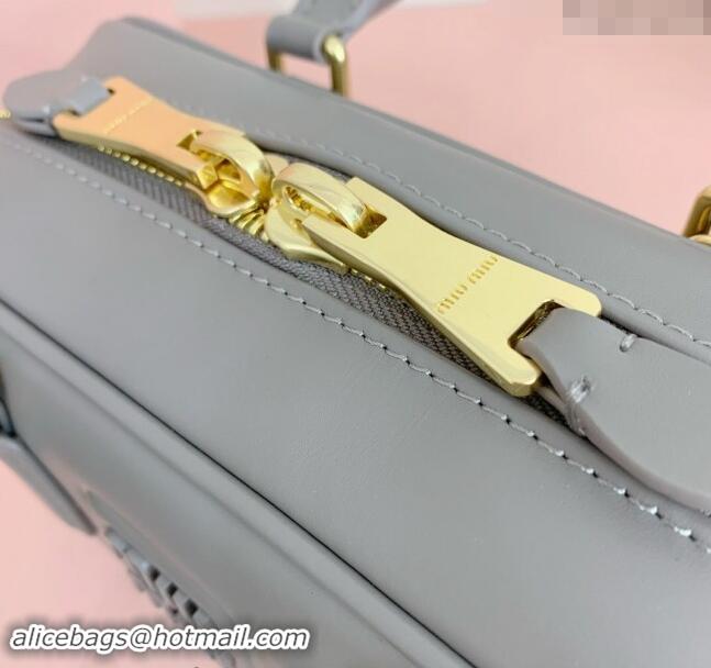 Best Price Miu Miu Arcadie Calf Leather top handle bag with Tone-to-Tone Logo 5BB142 Grey 2024