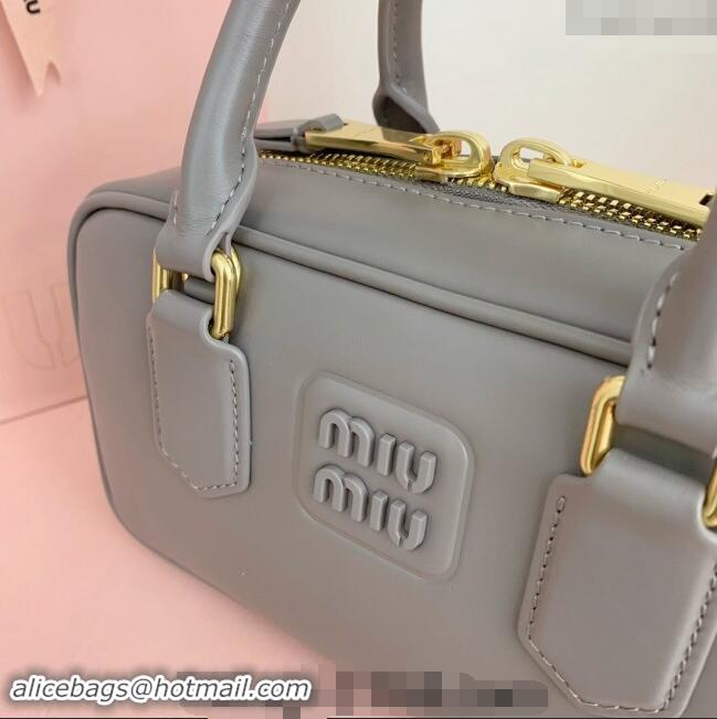 Best Price Miu Miu Arcadie Calf Leather top handle bag with Tone-to-Tone Logo 5BB142 Grey 2024