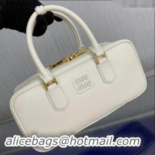 Top Grade Miu Miu Arcadie Calf Leather top handle bag with Tone-To-Tone Logo 5BB148 Cream White 2024