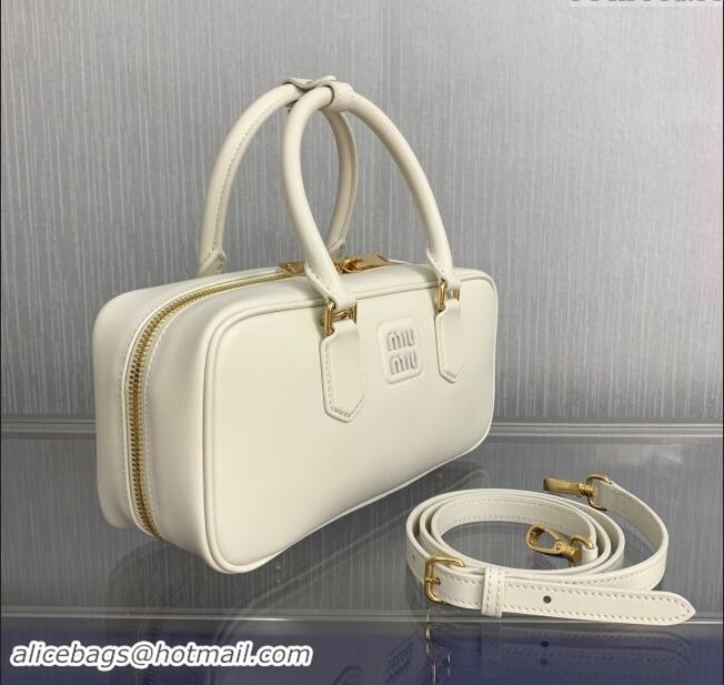 Top Grade Miu Miu Arcadie Calf Leather top handle bag with Tone-To-Tone Logo 5BB148 Cream White 2024