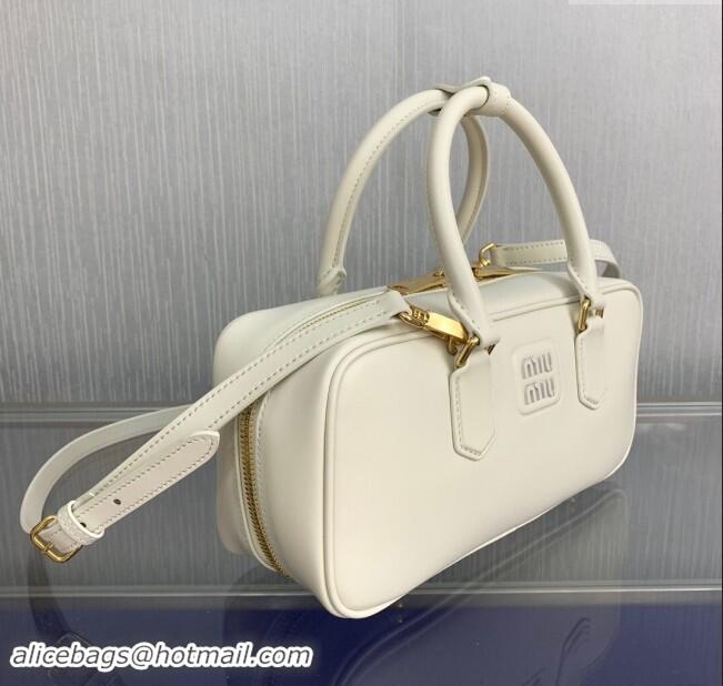 Top Grade Miu Miu Arcadie Calf Leather top handle bag with Tone-To-Tone Logo 5BB148 Cream White 2024