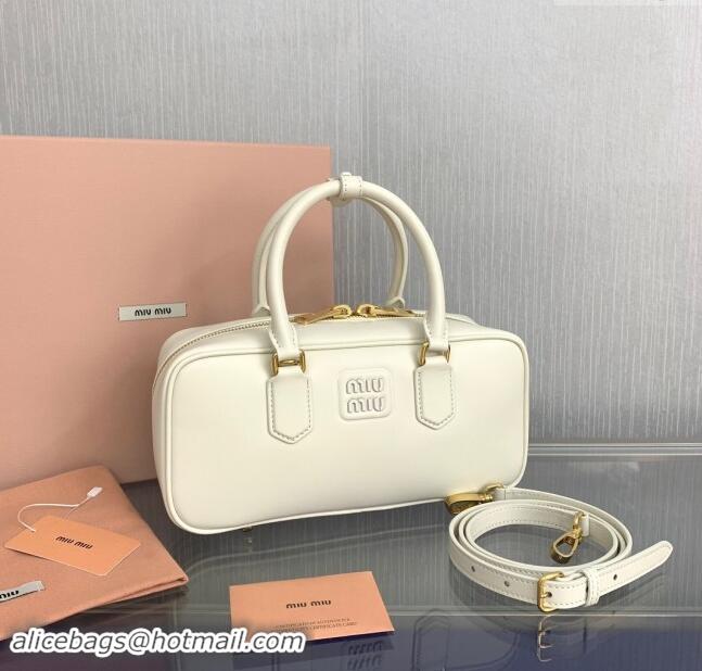 Top Grade Miu Miu Arcadie Calf Leather top handle bag with Tone-To-Tone Logo 5BB148 Cream White 2024