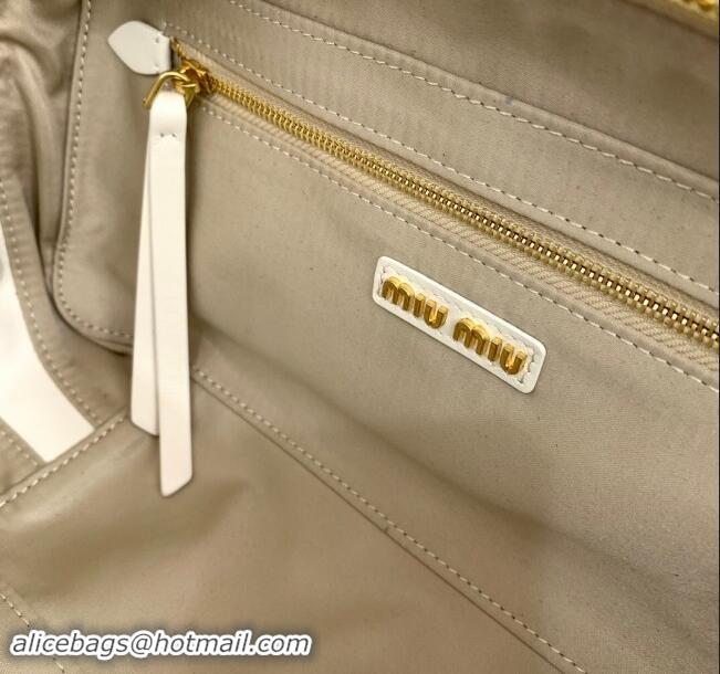 Top Grade Miu Miu Arcadie Calf Leather top handle bag with Tone-To-Tone Logo 5BB148 Cream White 2024