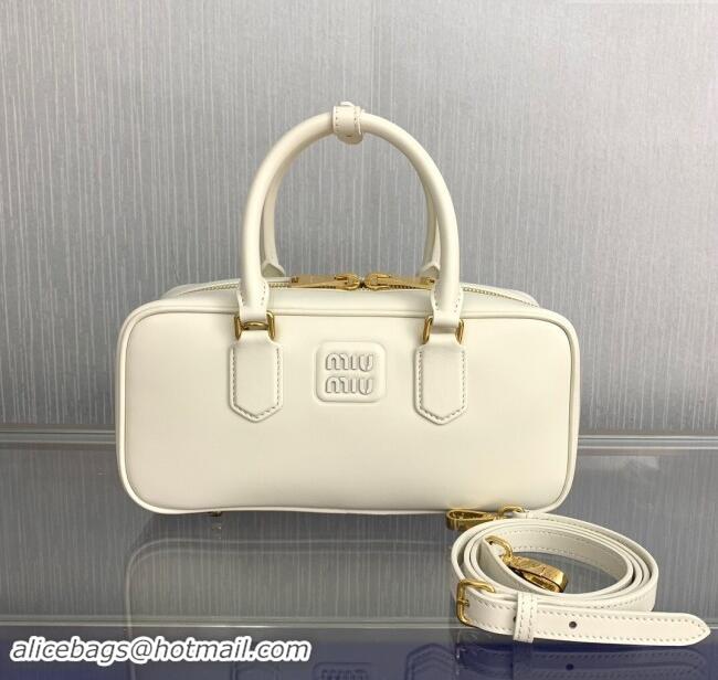 Top Grade Miu Miu Arcadie Calf Leather top handle bag with Tone-To-Tone Logo 5BB148 Cream White 2024