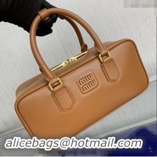 Well Crafted Miu Miu Arcadie Calf Leather top handle bag with Tone-To-Tone Logo 5BB148 Light Brown 2024