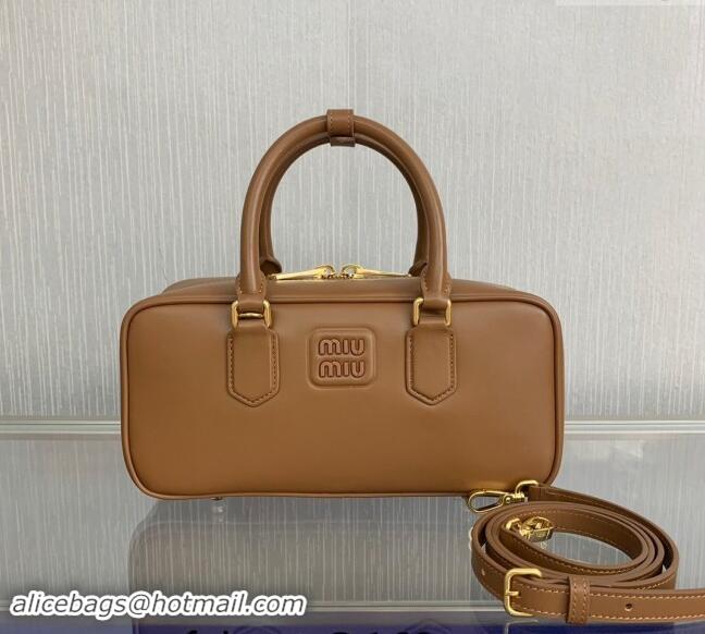 Well Crafted Miu Miu Arcadie Calf Leather top handle bag with Tone-To-Tone Logo 5BB148 Light Brown 2024