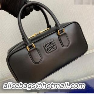 Top Grade Miu Miu Arcadie Calf Leather top handle bag with Tone-To-Tone Logo 5BB148 Black 2024