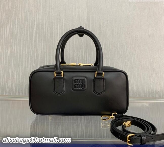 Top Grade Miu Miu Arcadie Calf Leather top handle bag with Tone-To-Tone Logo 5BB148 Black 2024