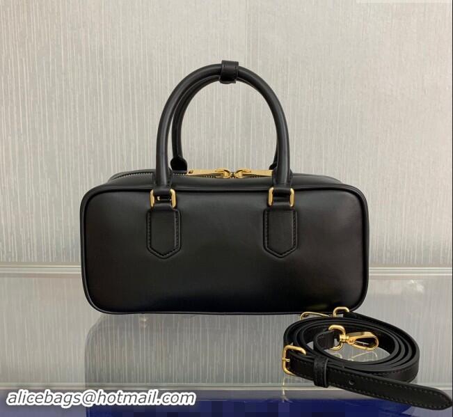 Top Grade Miu Miu Arcadie Calf Leather top handle bag with Tone-To-Tone Logo 5BB148 Black 2024