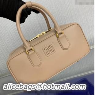 Buy Classic Miu Miu Arcadie Calf Leather top handle bag with Tone-To-Tone Logo 5BB148 Light Beige 2024