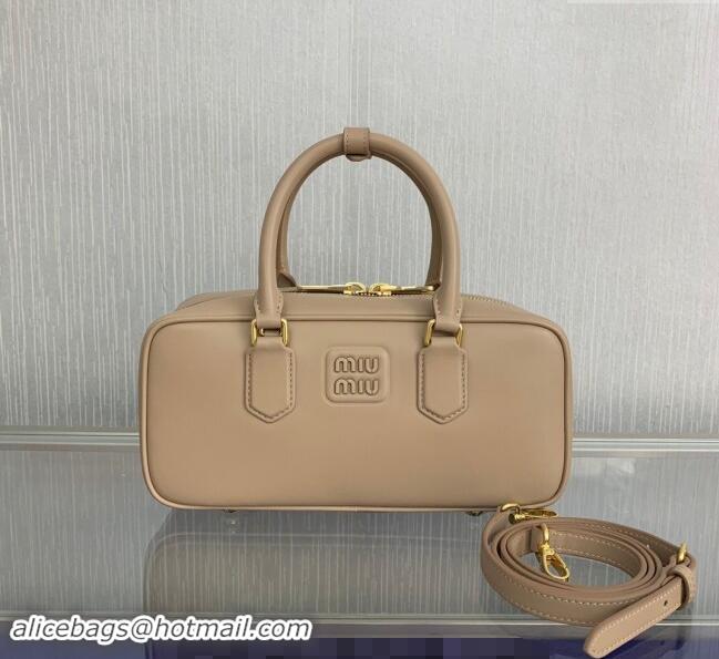 Buy Classic Miu Miu Arcadie Calf Leather top handle bag with Tone-To-Tone Logo 5BB148 Light Beige 2024