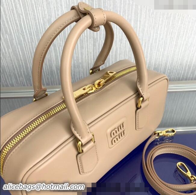 Buy Classic Miu Miu Arcadie Calf Leather top handle bag with Tone-To-Tone Logo 5BB148 Light Beige 2024