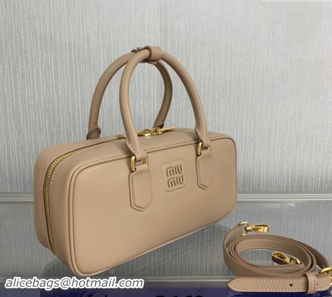 Buy Classic Miu Miu Arcadie Calf Leather top handle bag with Tone-To-Tone Logo 5BB148 Light Beige 2024