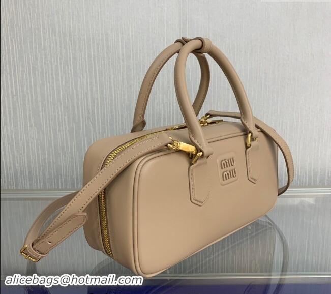 Buy Classic Miu Miu Arcadie Calf Leather top handle bag with Tone-To-Tone Logo 5BB148 Light Beige 2024