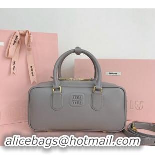 Well Crafted Miu Miu Arcadie Calf Leather top handle bag with Tone-To-Tone Logo 5BB148 Grey 2024