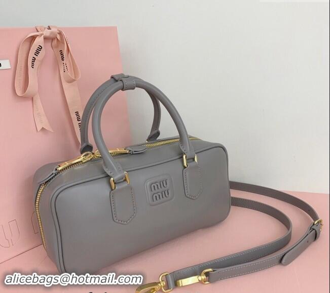 Well Crafted Miu Miu Arcadie Calf Leather top handle bag with Tone-To-Tone Logo 5BB148 Grey 2024