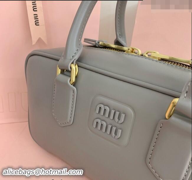 Well Crafted Miu Miu Arcadie Calf Leather top handle bag with Tone-To-Tone Logo 5BB148 Grey 2024