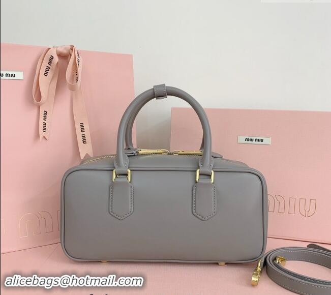 Well Crafted Miu Miu Arcadie Calf Leather top handle bag with Tone-To-Tone Logo 5BB148 Grey 2024