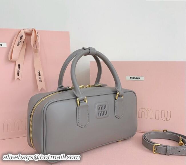 Well Crafted Miu Miu Arcadie Calf Leather top handle bag with Tone-To-Tone Logo 5BB148 Grey 2024