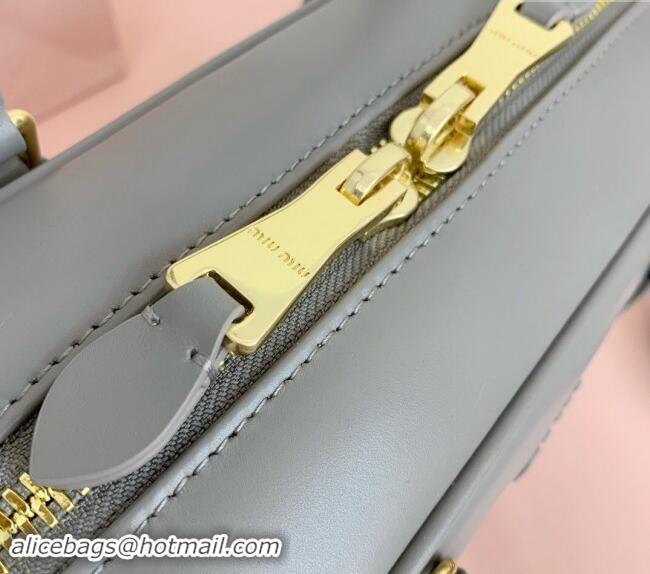 Well Crafted Miu Miu Arcadie Calf Leather top handle bag with Tone-To-Tone Logo 5BB148 Grey 2024