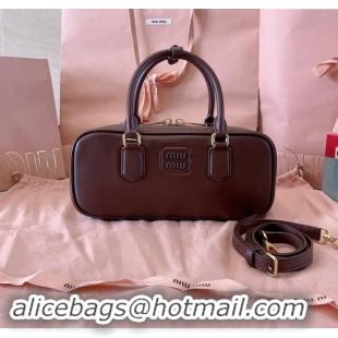 New Fashion Miu Miu Arcadie Calf Leather top handle bag with Tone-To-Tone Logo 5BB148 Briarwood Brown 2024