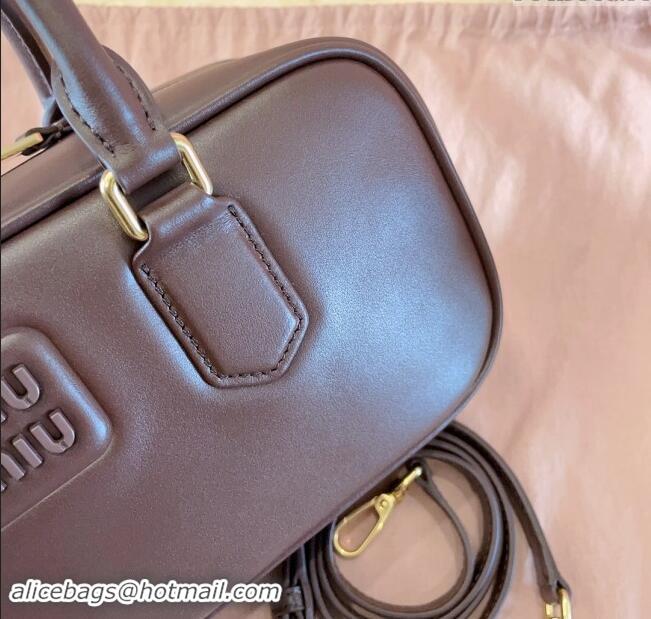 New Fashion Miu Miu Arcadie Calf Leather top handle bag with Tone-To-Tone Logo 5BB148 Briarwood Brown 2024