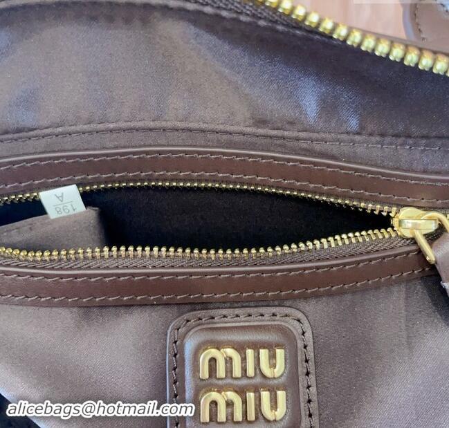 New Fashion Miu Miu Arcadie Calf Leather top handle bag with Tone-To-Tone Logo 5BB148 Briarwood Brown 2024