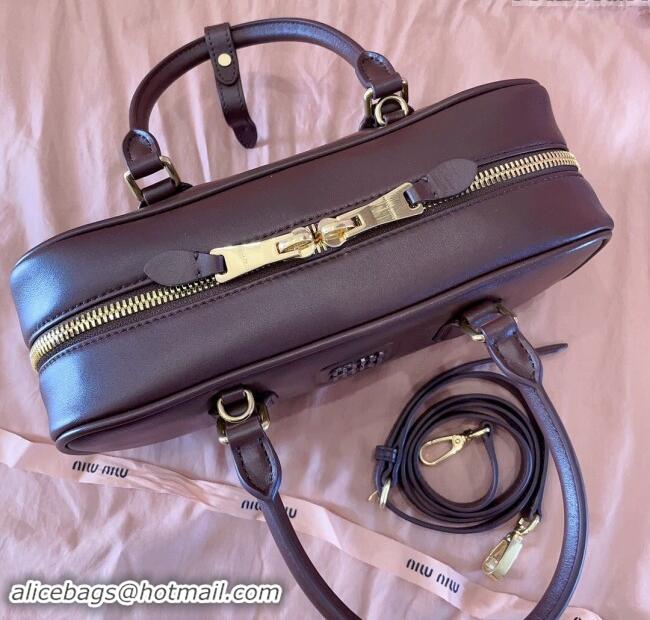 New Fashion Miu Miu Arcadie Calf Leather top handle bag with Tone-To-Tone Logo 5BB148 Briarwood Brown 2024