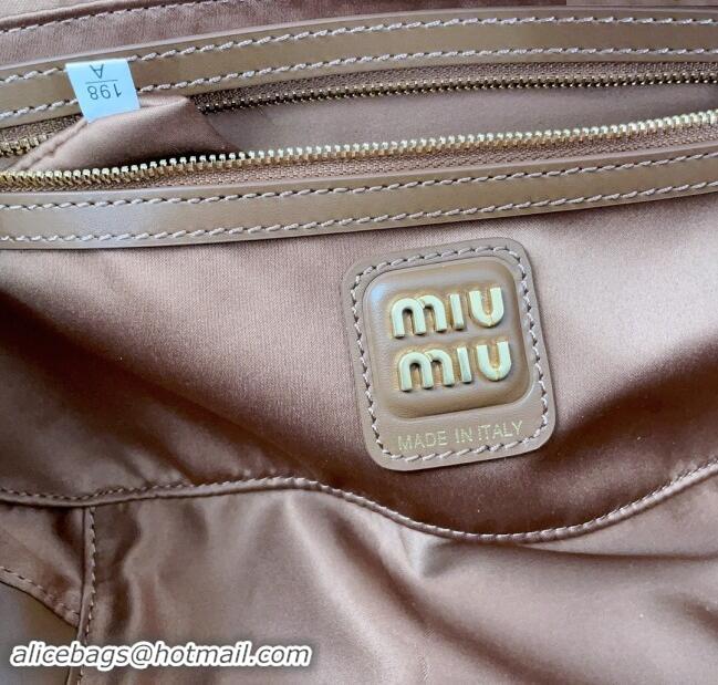 Buy Classic Miu Miu Arcadie Calf Leather top handle bag with Tone-To-Tone Logo 5BB148 Dark Brown 2024