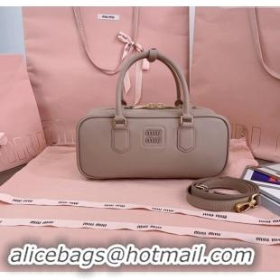 Trendy Design Miu Miu Arcadie Calf Leather top handle bag with Tone-To-Tone Logo 5BB148 Dusty Beige 2024