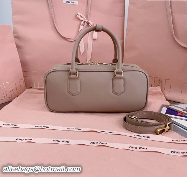 Trendy Design Miu Miu Arcadie Calf Leather top handle bag with Tone-To-Tone Logo 5BB148 Dusty Beige 2024