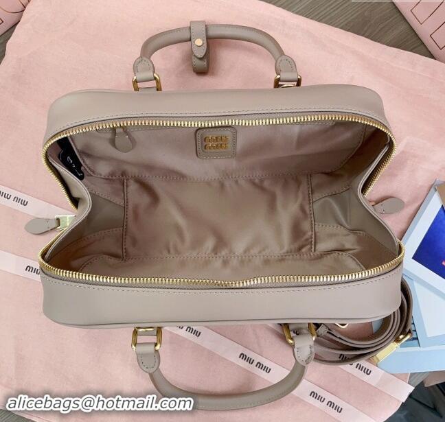 Trendy Design Miu Miu Arcadie Calf Leather top handle bag with Tone-To-Tone Logo 5BB148 Dusty Beige 2024