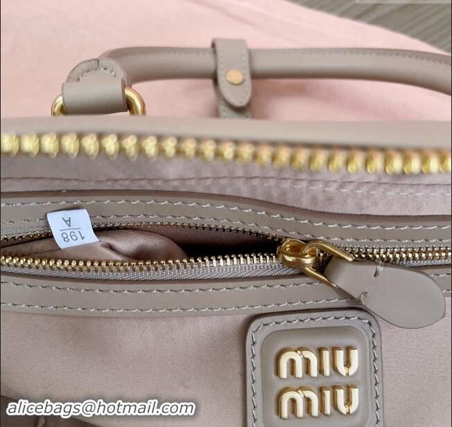 Trendy Design Miu Miu Arcadie Calf Leather top handle bag with Tone-To-Tone Logo 5BB148 Dusty Beige 2024