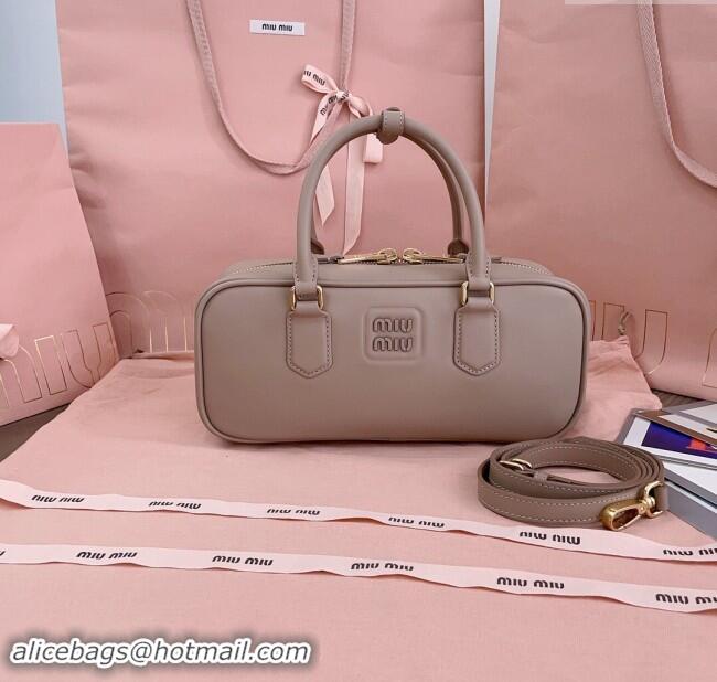 Trendy Design Miu Miu Arcadie Calf Leather top handle bag with Tone-To-Tone Logo 5BB148 Dusty Beige 2024