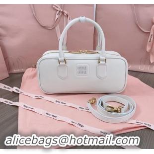 Most Popular Miu Miu Arcadie Calf Leather top handle bag with Tone-To-Tone Logo 5BB148 White 2024