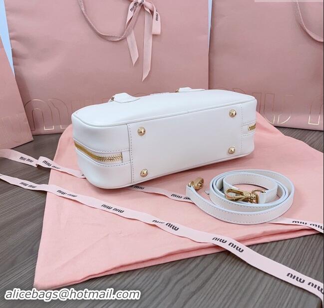 Most Popular Miu Miu Arcadie Calf Leather top handle bag with Tone-To-Tone Logo 5BB148 White 2024