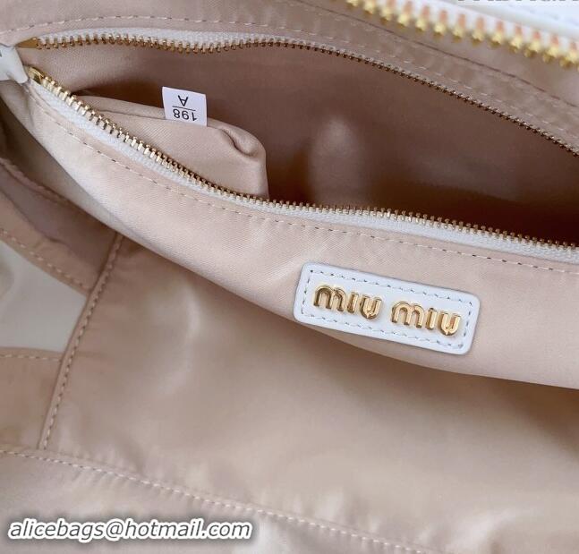 Most Popular Miu Miu Arcadie Calf Leather top handle bag with Tone-To-Tone Logo 5BB148 White 2024