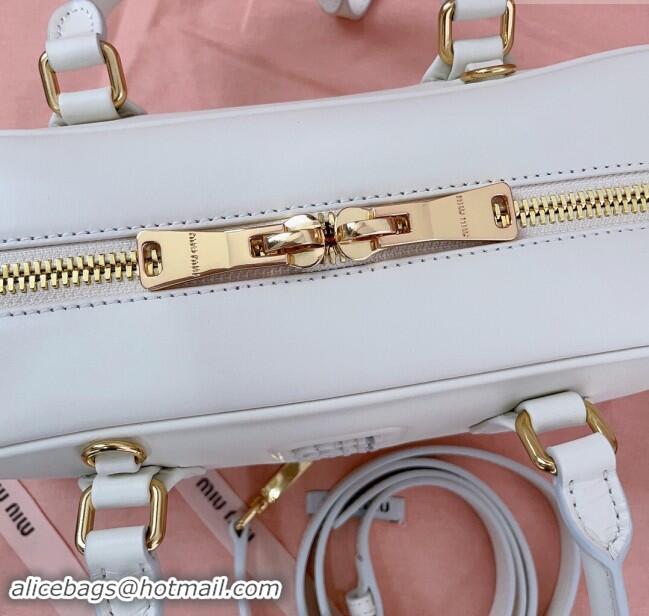 Most Popular Miu Miu Arcadie Calf Leather top handle bag with Tone-To-Tone Logo 5BB148 White 2024